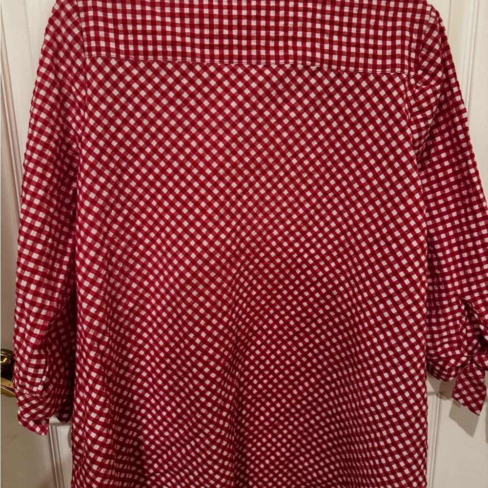 Susan Graver 3/4 sleeve Red Gingham Button-Up Shirt - Picture 5 of 9